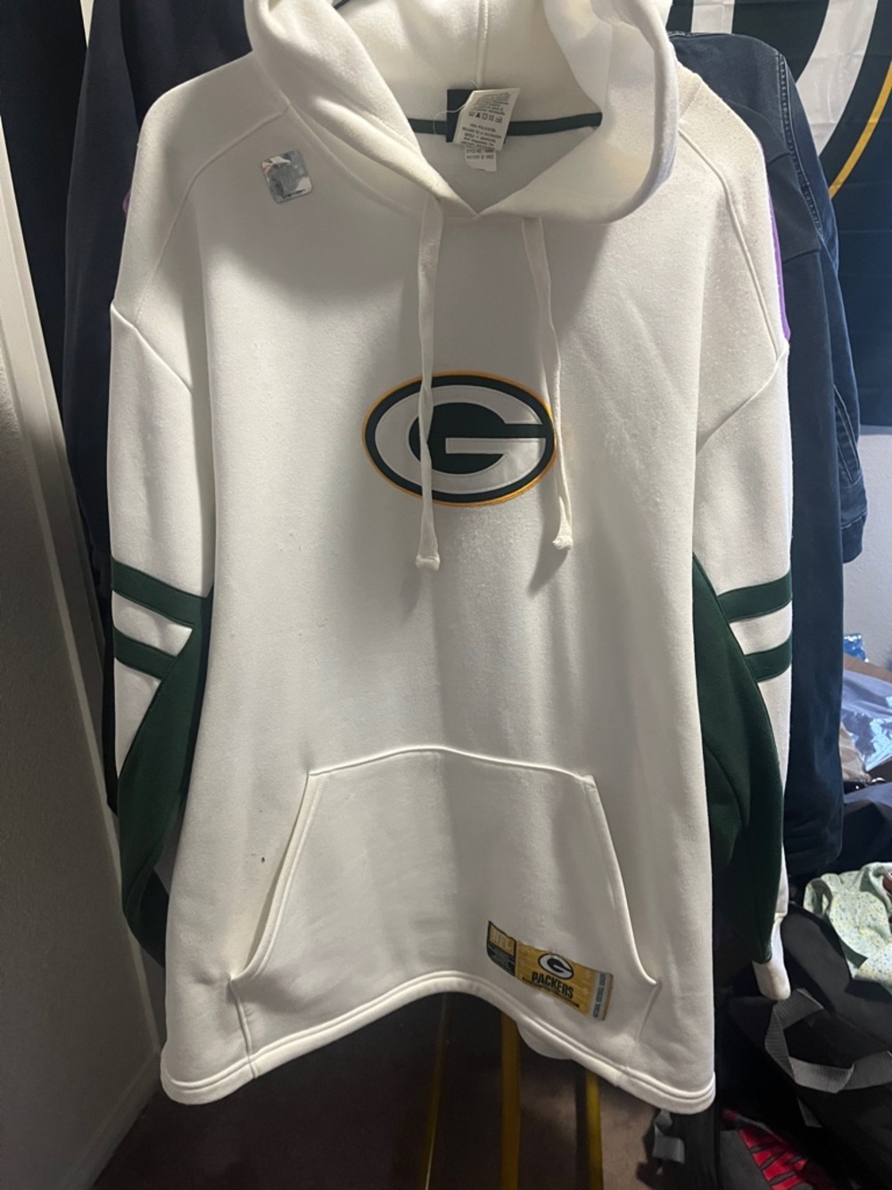 NFL White Hoodie with Green and Gold Packers Logo